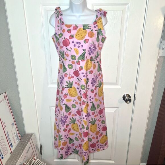 Modcloth Fresh Squeeze Midi Dress Pink Bow 100% Cotton Sundress 10AU 6 US NWT - Picture 6 of 13